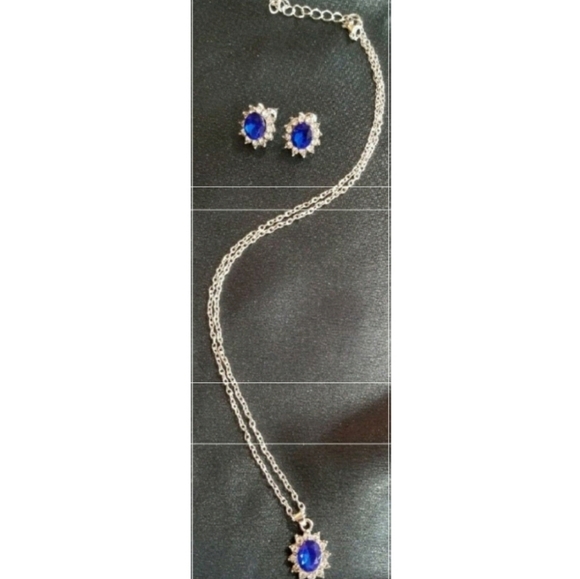 New Blue Saphirre color necklace and earrings set - Picture 2 of 6